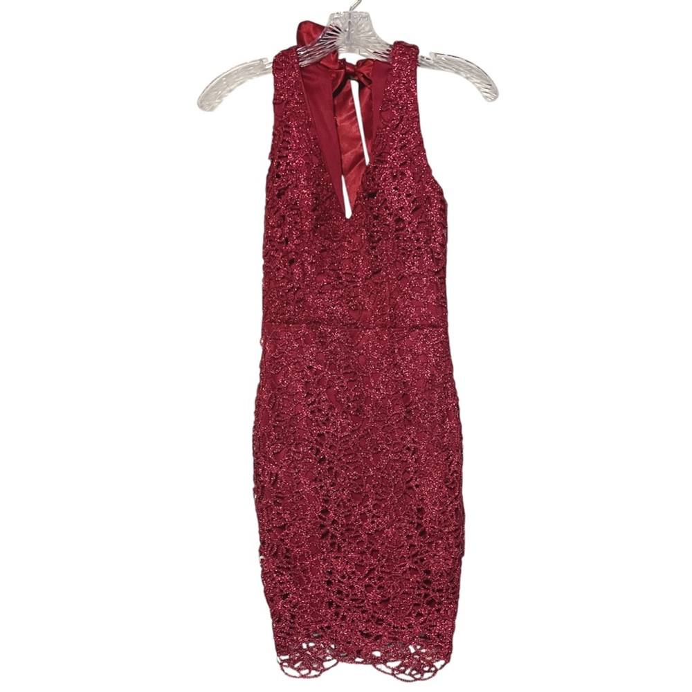 B. Darlin Sparkle Lace Minidress Bow‎ Tie Back Size 1/2 Burgundy Valentin… - Picture 2 of 6